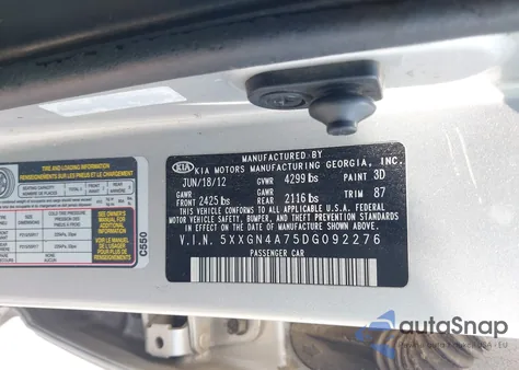 2013 Kia Optima Ex from USA, damaged, VIN 5XXGN4A75DG092276